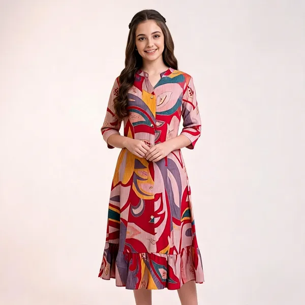 Multicolor_Cotton_Printed_Flared_Midi_Dress_For_Women