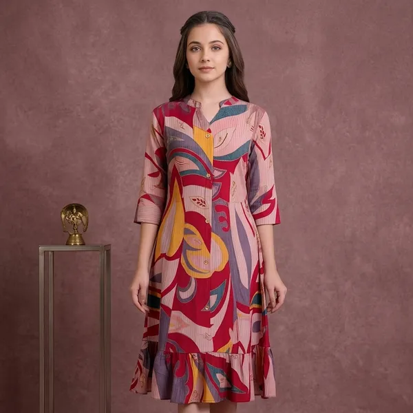 Multicolor_Cotton_Printed_Flared_Midi_Dress_For_Women