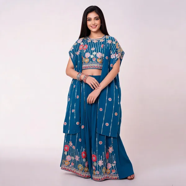 Blue_Floral_Embroidered_Georgette_Sharara_Set_For_Girls