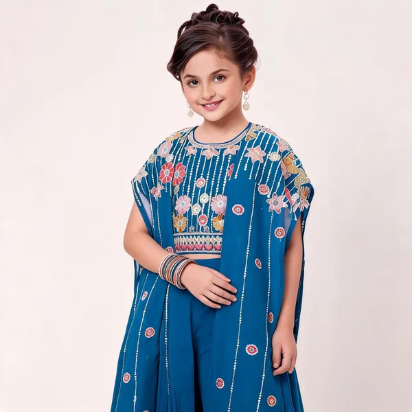 Blue_Floral_Embroidered_Georgette_Sharara_Set_For_Girls
