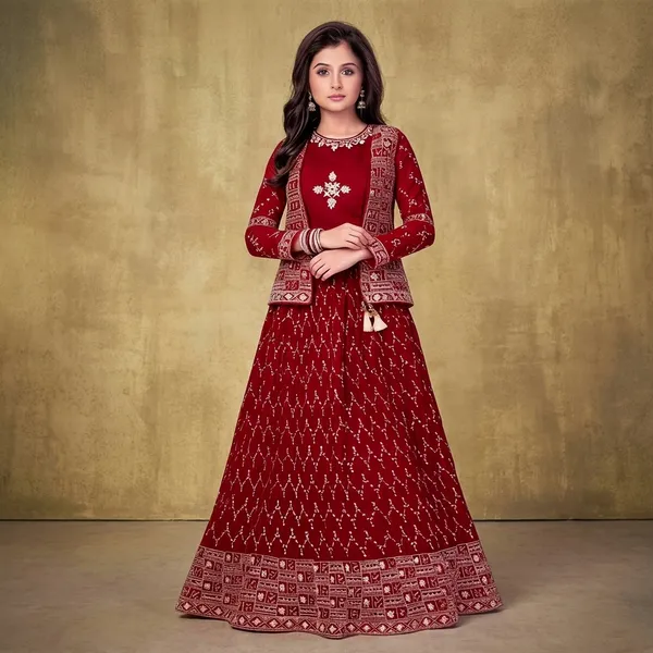 Red_Silk_Embroidered_Lehenga_Choli_Set_For_Girls