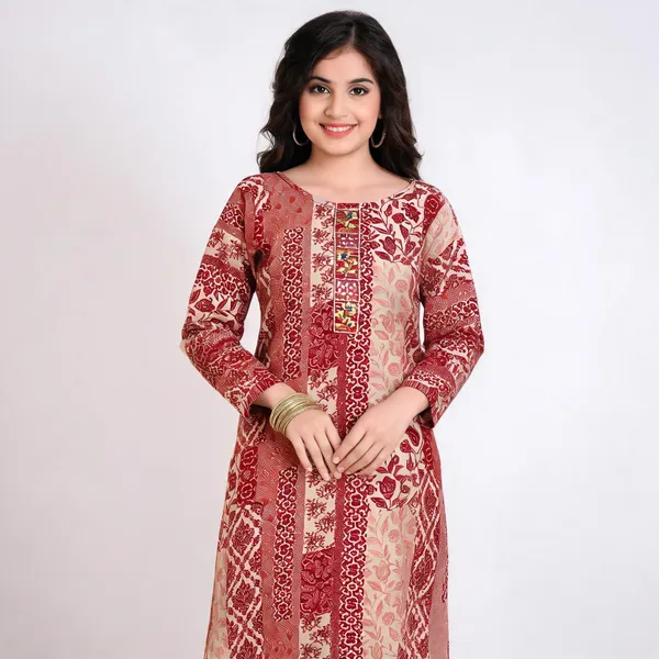 Maroon_Printed_Cotton_Straight_Kurta_With_Pant_Set_For_Women