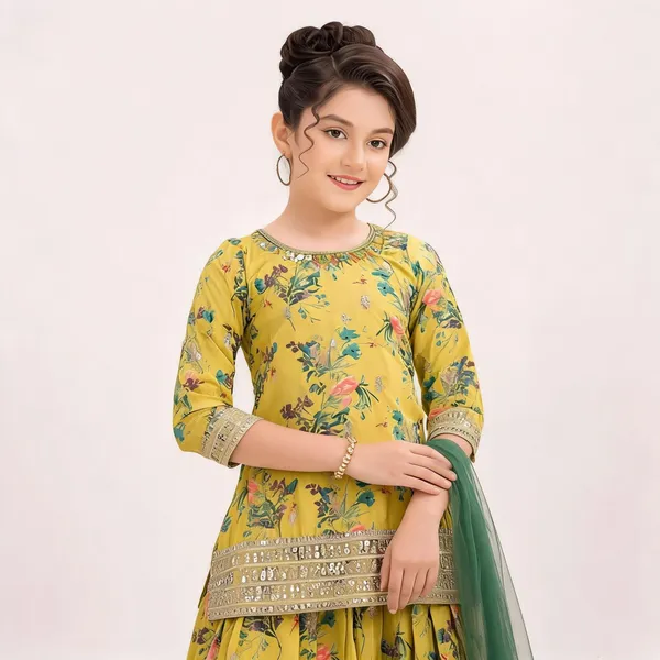 Yellow_Floral_Printed_Cotton_Kurta_Sharara_Set_For_Girls