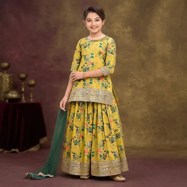Yellow_Floral_Printed_Cotton_Kurta_Sharara_Set_For_Girls