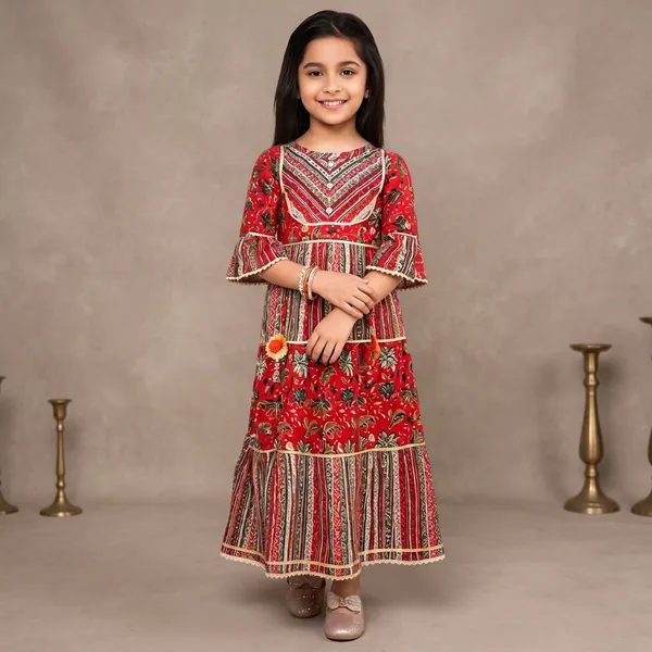 Red_Floral_Print_Tiered_Maxi_Dress_For_Girls