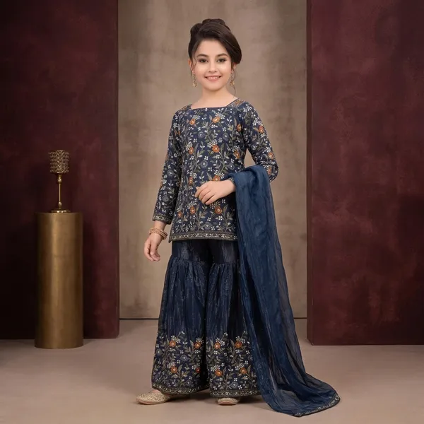 Navy_Blue_Silk_Embroidered_Sharara_Set_For_Girls
