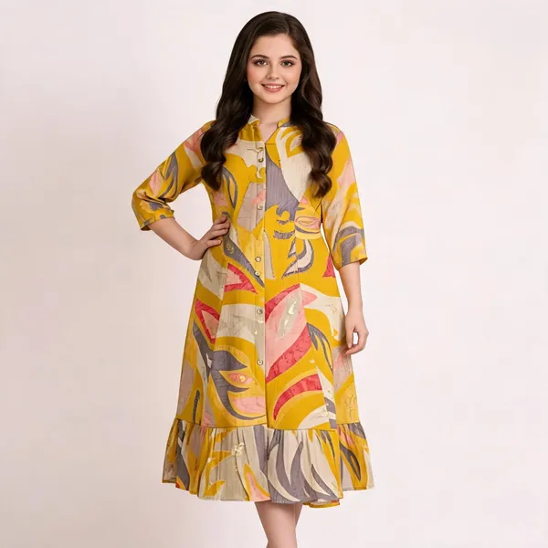 Yellow_Printed_Cotton_Flared_Midi_Dress_For_Women