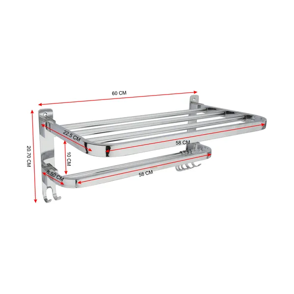 Silver_Chrome_Double_Layer_Stainless_Steel_Towel_Rack_With_Hooks,_Wall_Mounted,_(24_Inches)