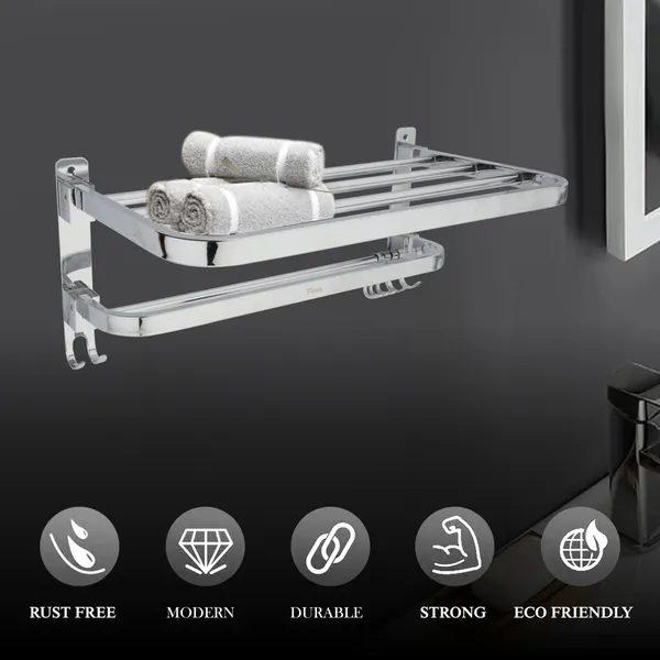 Silver_Chrome_Double_Layer_Stainless_Steel_Towel_Rack_With_Hooks,_Wall_Mounted,_(24_Inches)