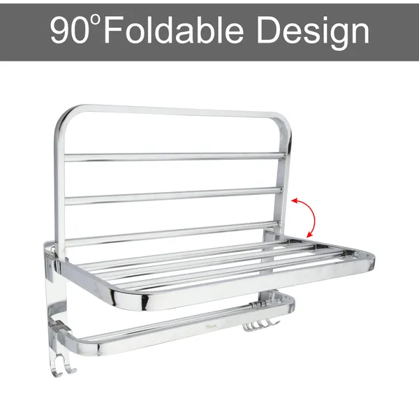 Silver_Chrome_Double_Layer_Stainless_Steel_Towel_Rack_With_Hooks,_Wall_Mounted,_(24_Inches)
