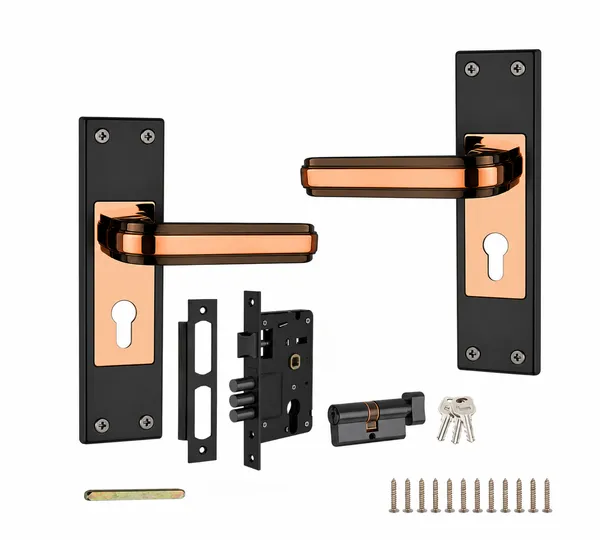 DM_Locks_|__Iron_|_Black_Rose_Gold_|_8"_Mortice_Handle_-_65MM_Double_Turn,_3_Small_Keys_for_Bedroom_Doors_and_Main_Door