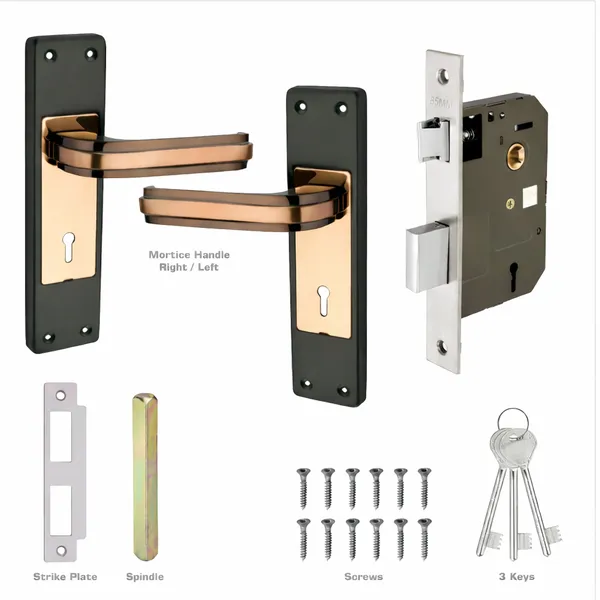 DM_Locks_|_Iron_|_Black_Rose_Gold_|_8"_Mortice_Handle_-_65MM_Double_Turn,_3_Long_Keys_for_Bedroom_Doors_and_Main_Door