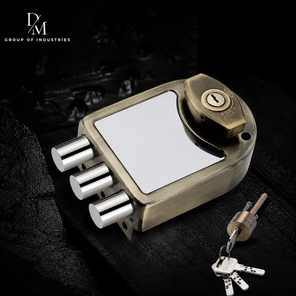 Heavy_Tribolt_Door_Lock_|_Stainless_Steel_|_Brass_Antique_Finish_|_2CK_|_Operated_both_side_|_Four_High_Grade_Brass_Computer_Keys