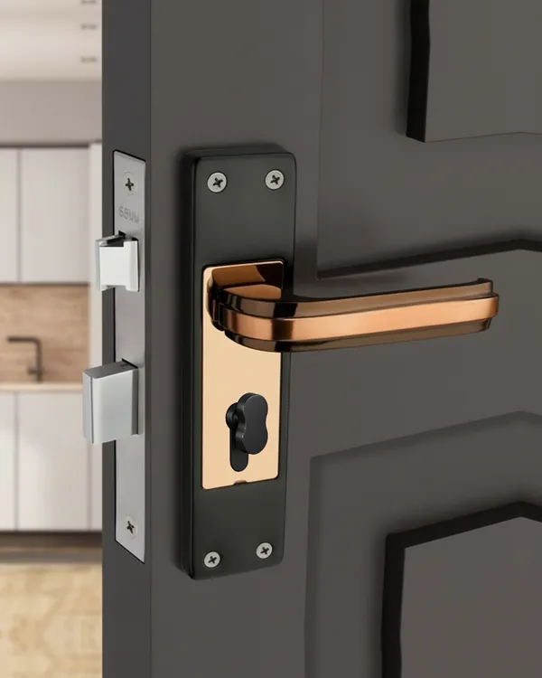 DM_Locks_|__Iron_|_Black_Rose_Gold_|_8"_Mortice_Handle_-_65MM_Double_Turn,_3_Small_Keys_for_Bedroom_Doors_and_Main_Door