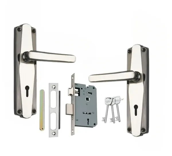Pack_Of_2_|_DM_Locks_|_Iron_Glossy_7"_Mortise_Handle_-_65MM_Double_Turn,_3_Keys,_Straight_Handle_|_Black,_Silver_|