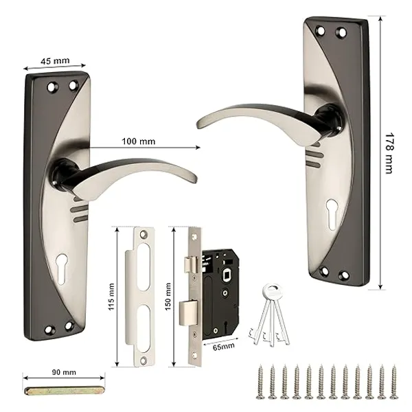 DM_Locks_|_Iron_|_Matt_Finish_7"_Mortice_Door_Set,_Curved_Handle_(Black,_Silver)