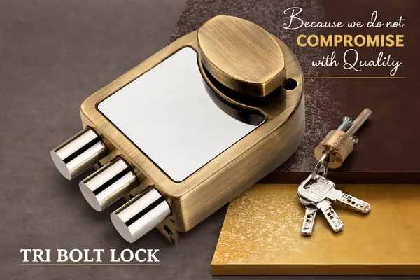 Heavy_Tribolt_Door_Lock_|_Stainless_Steel_|_Brass_Antique_Finish_|_1_CK_|_Four_High_Grade_Brass_Computer_Keys