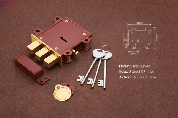 DM_Locks_|_Main_Door_Lock_(3_Square_Bullet)_8_Levers_125mm_Double_Action_Locking_With_3_Chrome_Finish_Keys_Brown