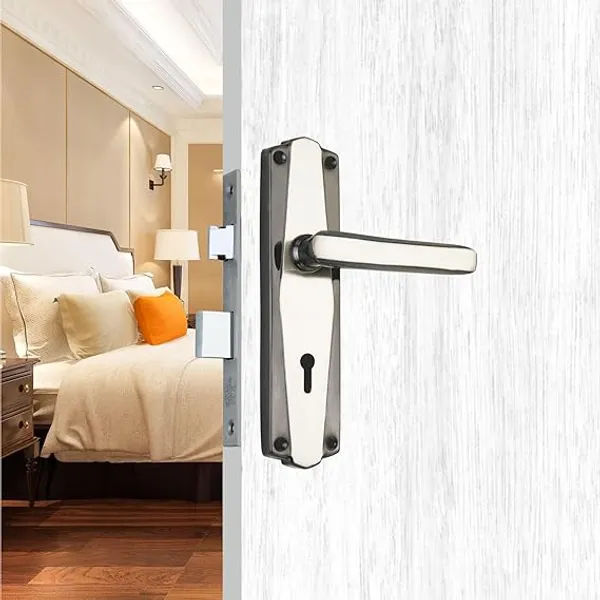 DM_Iron_Glossy_7"_Mortise_Handle_-_65MM_Double_Turn,_3_Keys,_Straight_Handle_(Black,_Silver)