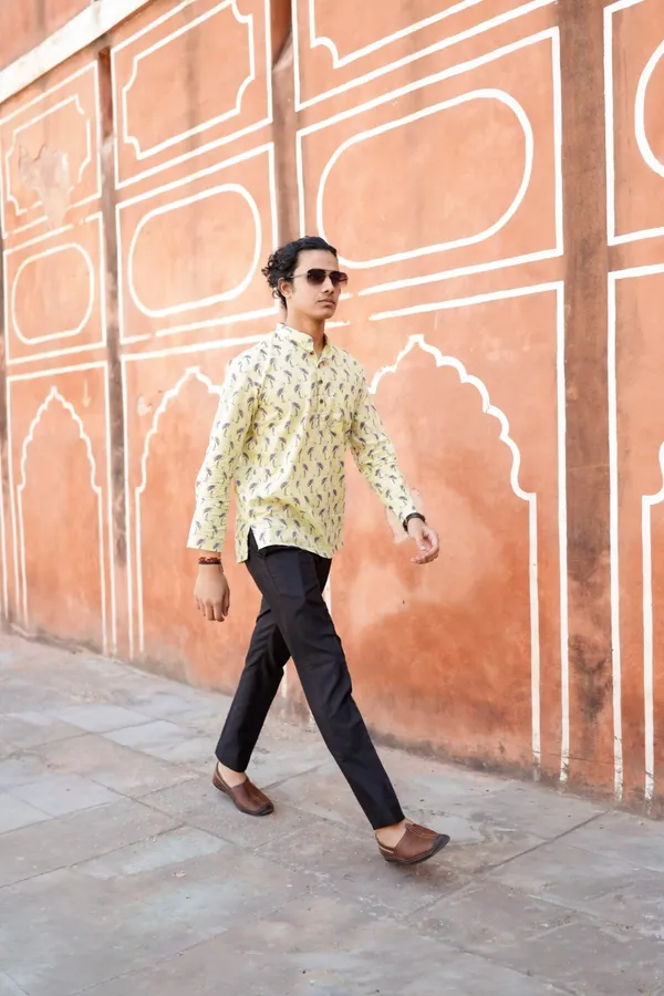 Jaipuri_Print__Cream_Pure_Cotton_Hand_Block_Half_Sleeve_Shirt_For_Men