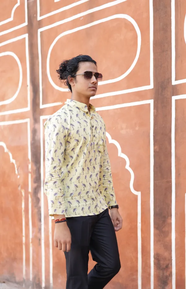 Jaipuri_Print__Cream_Pure_Cotton_Hand_Block_Half_Sleeve_Shirt_For_Men