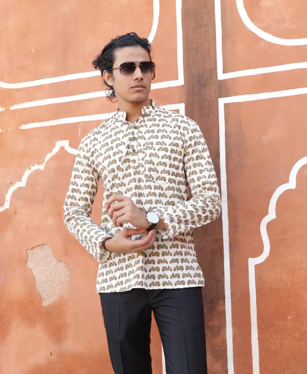 Jaipuri_Print_Beige_Pure_Cotton_Hand_Block___Full_Sleeve_Kurta_For_Men