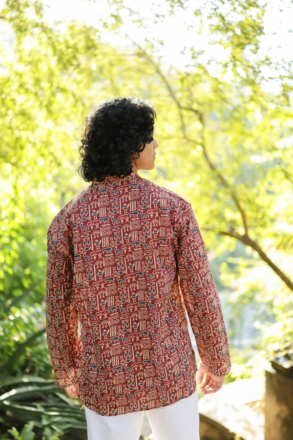 Jaipuri_Print_Red_Pure_Cotton_Hand_Block___Full_Sleeve_Kurta_For_Men