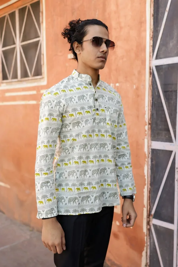 Jaipuri_Print_Yellow_Pure_Cotton_Hand_Block___Full_Sleeve_Kurta_For_Men