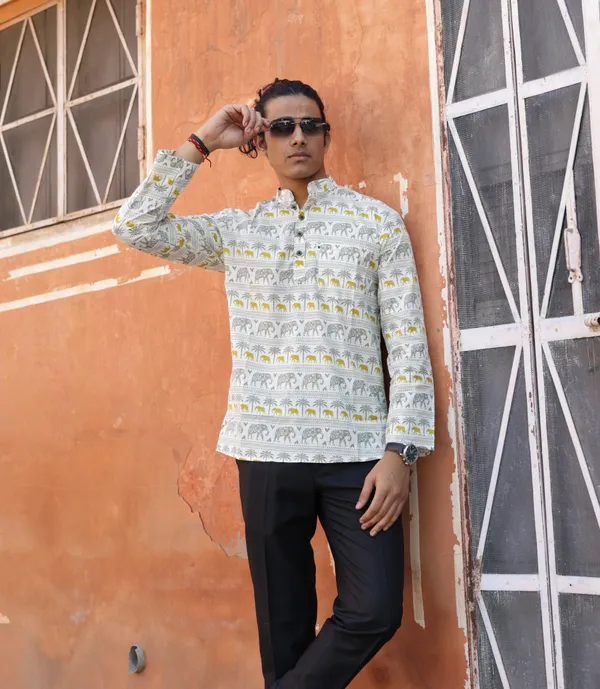 Jaipuri_Print_Yellow_Pure_Cotton_Hand_Block___Full_Sleeve_Kurta_For_Men