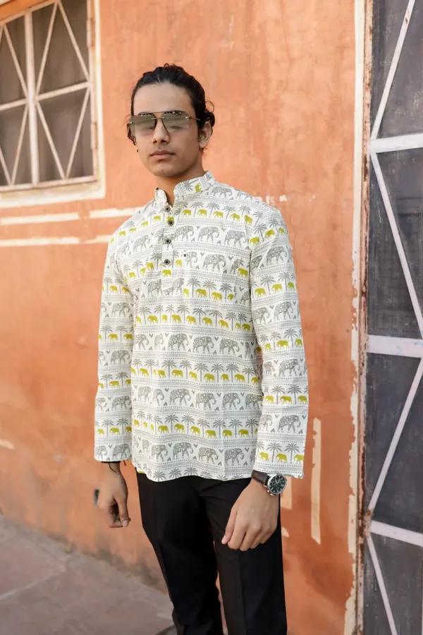 Jaipuri_Print_Yellow_Pure_Cotton_Hand_Block___Full_Sleeve_Kurta_For_Men
