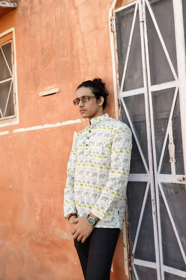 Jaipuri_Print_Yellow_Pure_Cotton_Hand_Block___Full_Sleeve_Kurta_For_Men