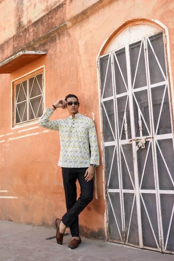 Jaipuri_Print_Yellow_Pure_Cotton_Hand_Block___Full_Sleeve_Kurta_For_Men