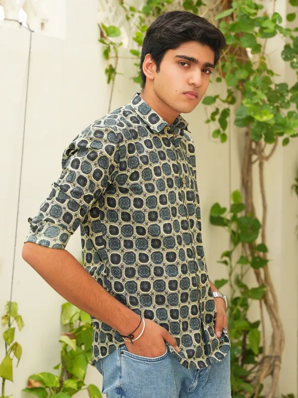 Jaipuri_Print_Multicolor_Pure_Cotton_Hand_Block___Full_Sleeve_Shirt_For_Men
