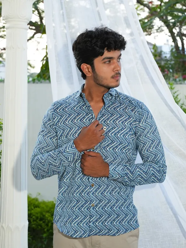 Jaipuri_Print_Light_Blue_Pure_Cotton_Hand_Block___Full_Sleeve_Shirt_For_Men