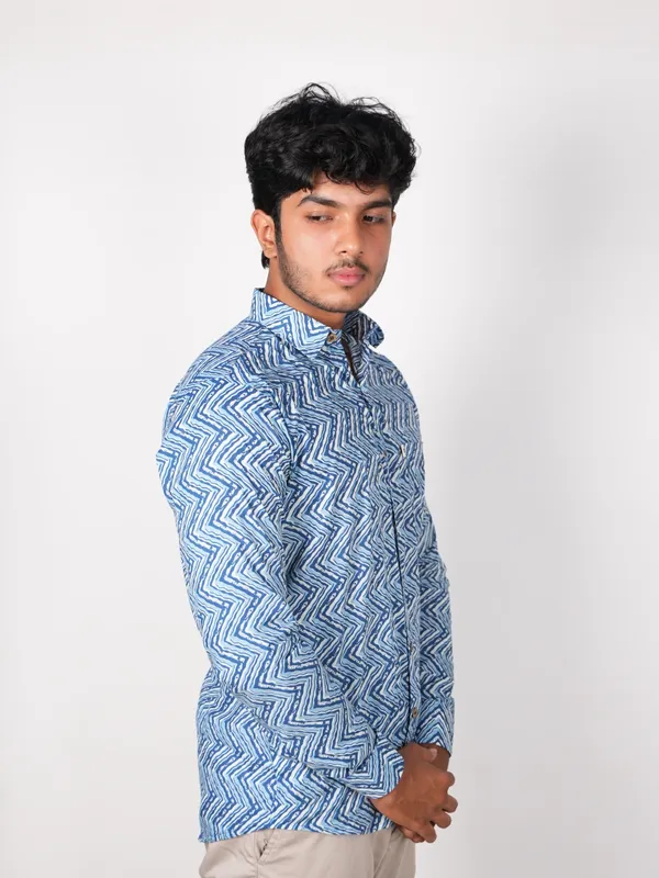Jaipuri_Print_Light_Blue_Pure_Cotton_Hand_Block___Full_Sleeve_Shirt_For_Men