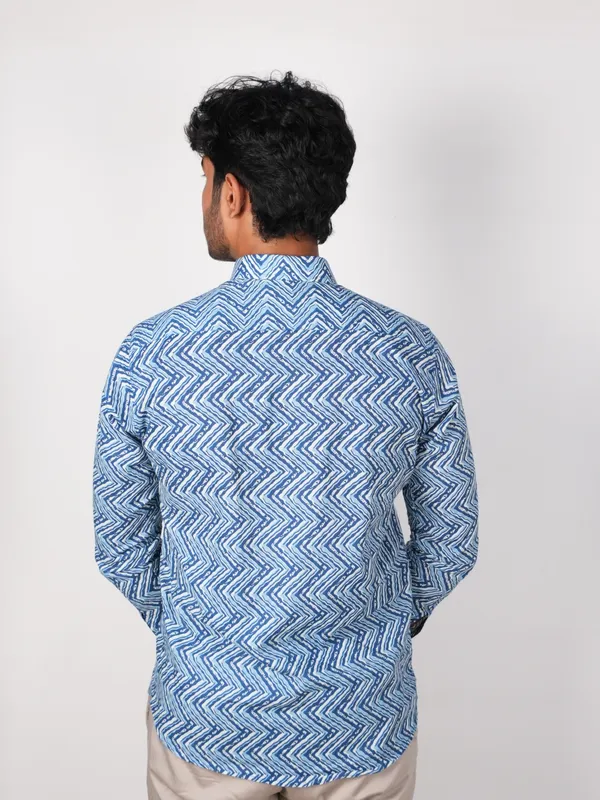 Jaipuri_Print_Light_Blue_Pure_Cotton_Hand_Block___Full_Sleeve_Shirt_For_Men