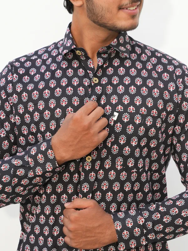 Jaipuri_Print_Black&Multicolor_Pure_Cotton_Hand_Block___Full_Sleeve_Shirt_For_Men