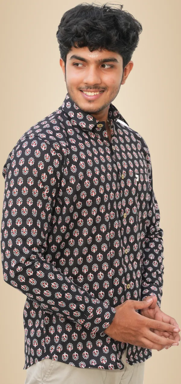 Jaipuri_Print_Black&Multicolor_Pure_Cotton_Hand_Block___Full_Sleeve_Shirt_For_Men