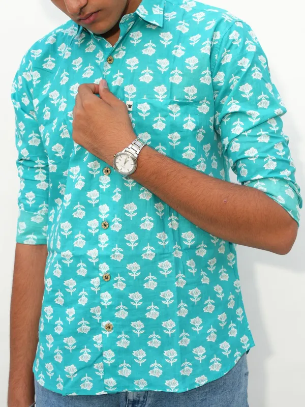Jaipuri_Print_Blue_Pure_Cotton_Hand_Block___Full_Sleeve_Shirt_For_Men