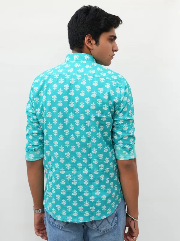 Jaipuri_Print_Blue_Pure_Cotton_Hand_Block___Full_Sleeve_Shirt_For_Men
