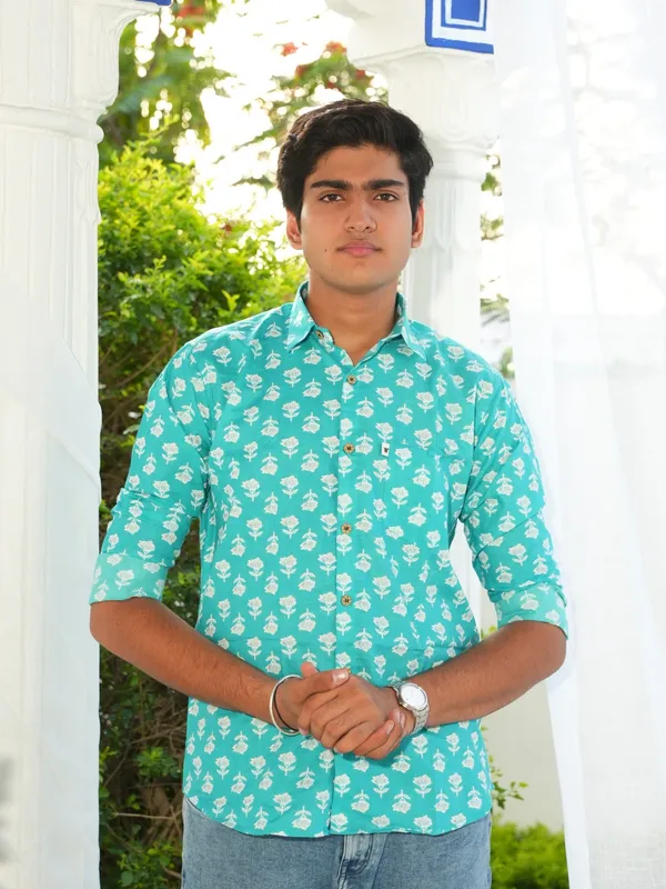 Jaipuri_Print_Blue_Pure_Cotton_Hand_Block___Full_Sleeve_Shirt_For_Men