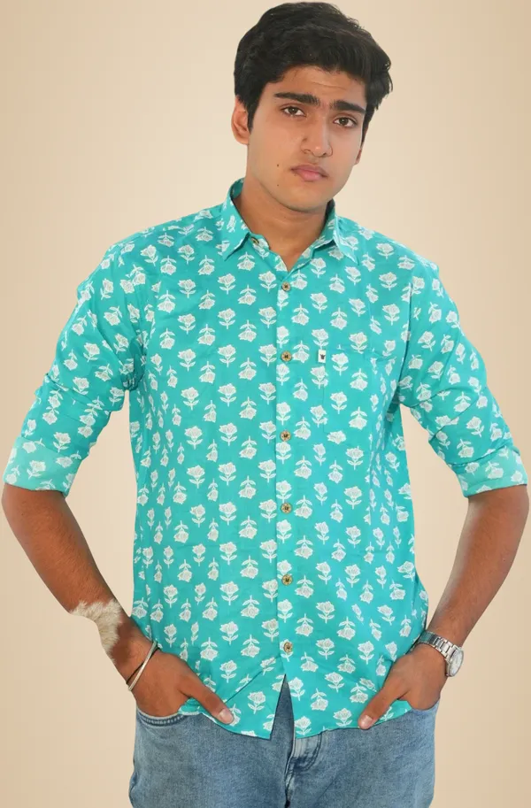 Jaipuri_Print_Blue_Pure_Cotton_Hand_Block___Full_Sleeve_Shirt_For_Men