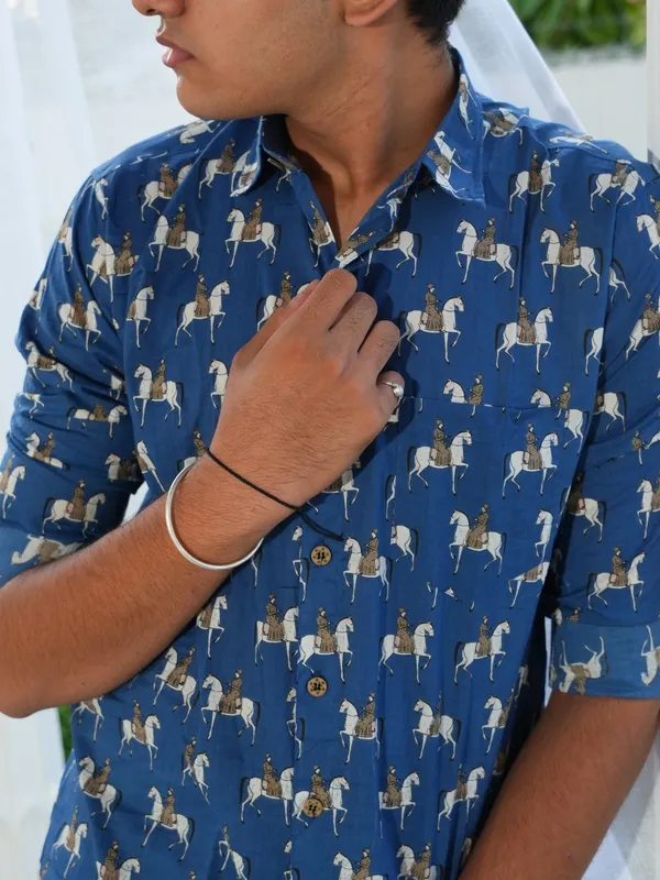 Jaipuri_Print_Dark_Blue_Pure_Cotton_Hand_Block___Full_Sleeve_Shirt_For_Men