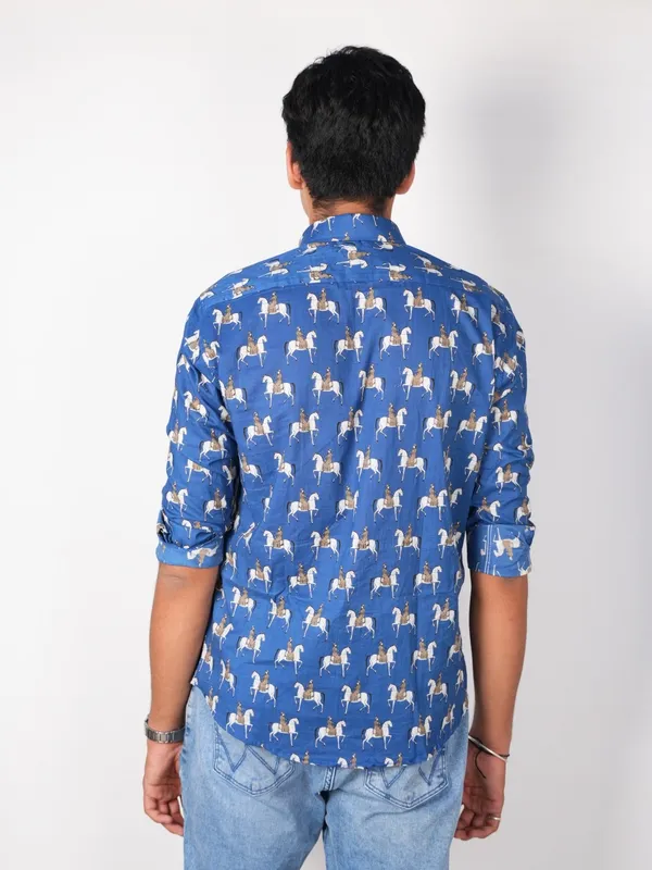 Jaipuri_Print_Dark_Blue_Pure_Cotton_Hand_Block___Full_Sleeve_Shirt_For_Men