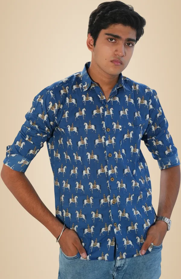 Jaipuri_Print_Dark_Blue_Pure_Cotton_Hand_Block___Full_Sleeve_Shirt_For_Men