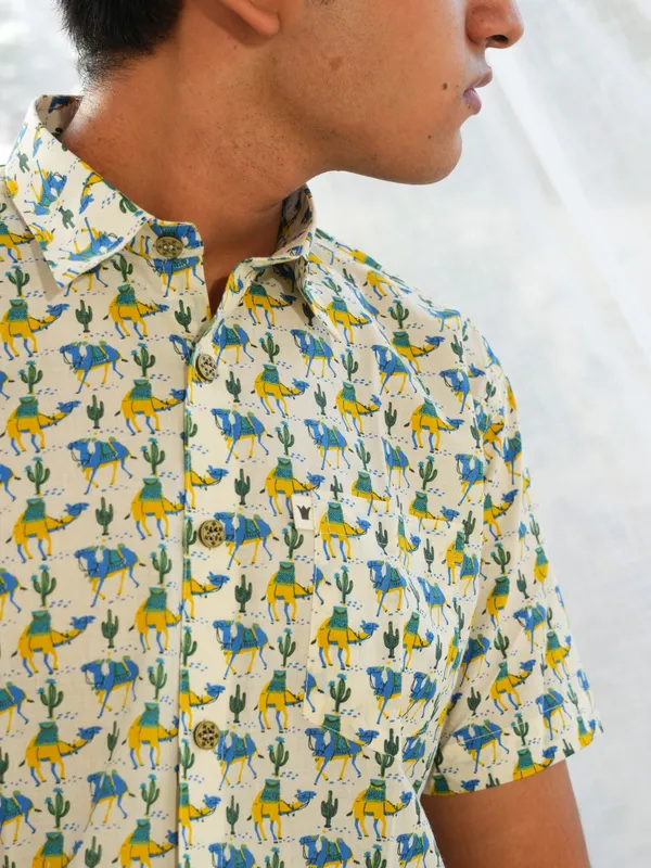 Jaipuri_Print_Multicolor_Pure_Cotton_Hand_Block___Half_Sleeve_Shirt_For_Men