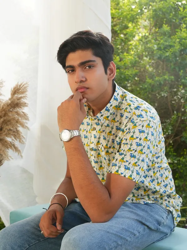 Jaipuri_Print_Multicolor_Pure_Cotton_Hand_Block___Half_Sleeve_Shirt_For_Men