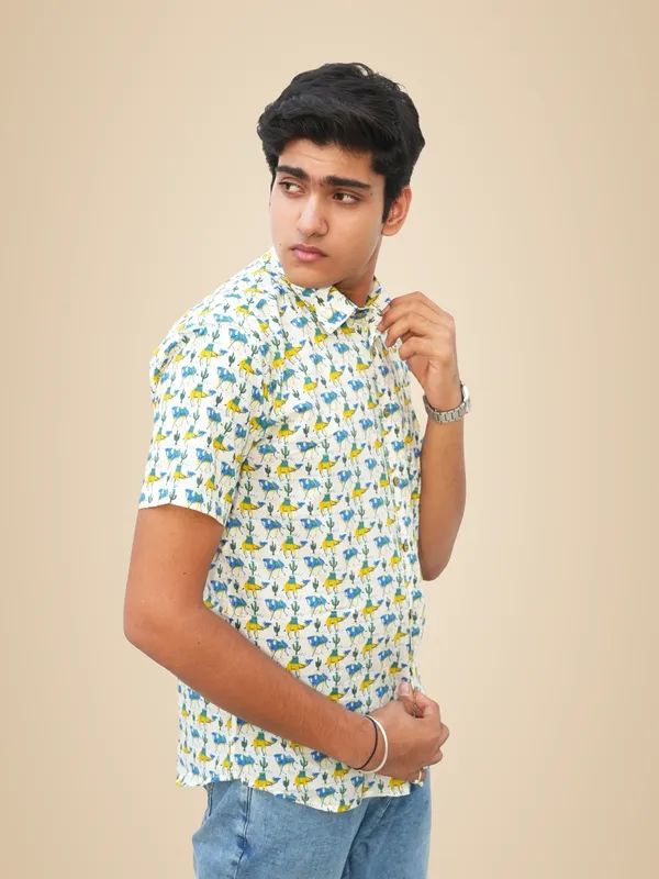 Jaipuri_Print_Multicolor_Pure_Cotton_Hand_Block___Half_Sleeve_Shirt_For_Men