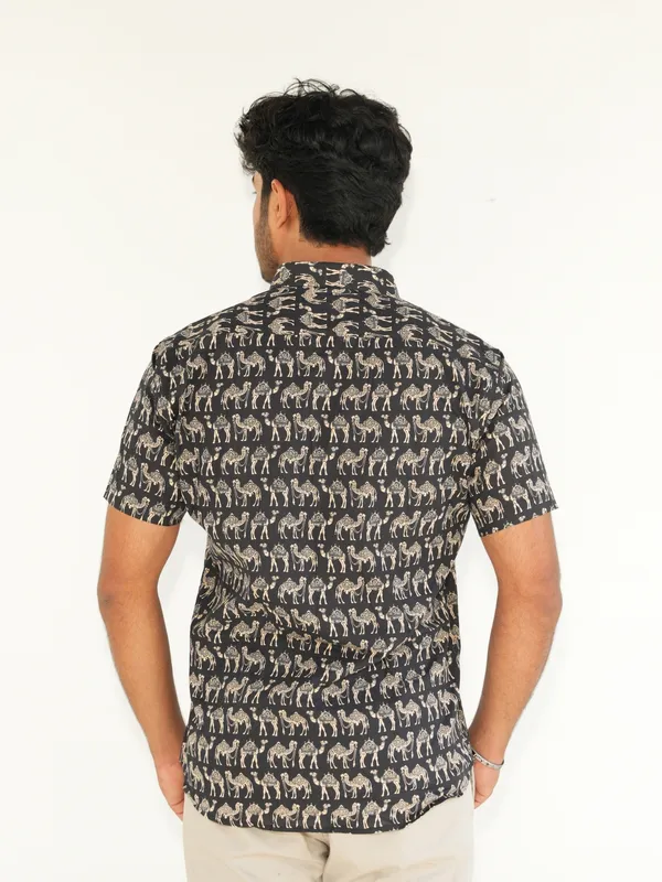 Jaipuri_Print_Black_Pure_Cotton_Hand_Block___Half_Sleeve_Shirt_For_Men