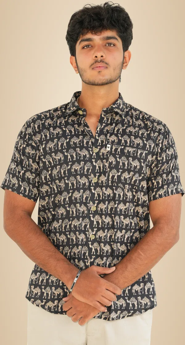 Jaipuri_Print_Black_Pure_Cotton_Hand_Block___Half_Sleeve_Shirt_For_Men
